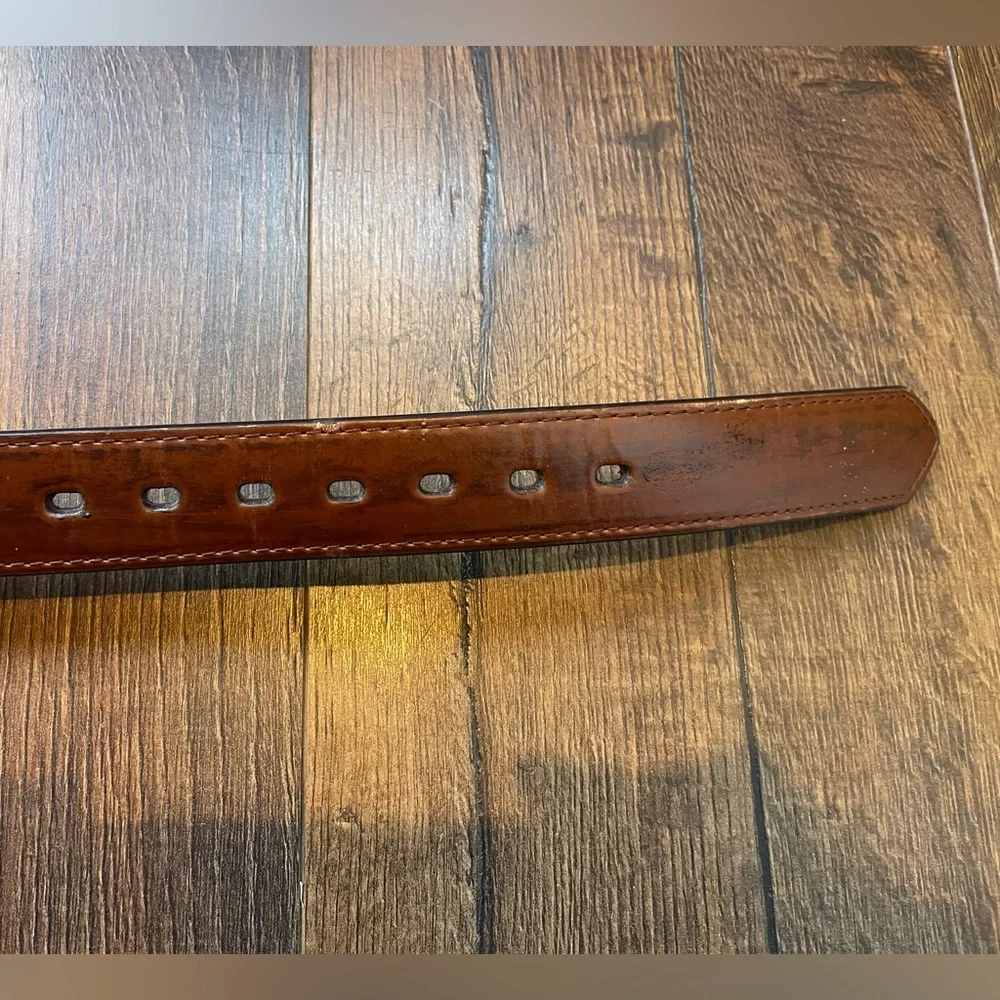 Brown Leather Belt with Silver Buckle, Western Style Size Youth Medium - Picture 9 of 10